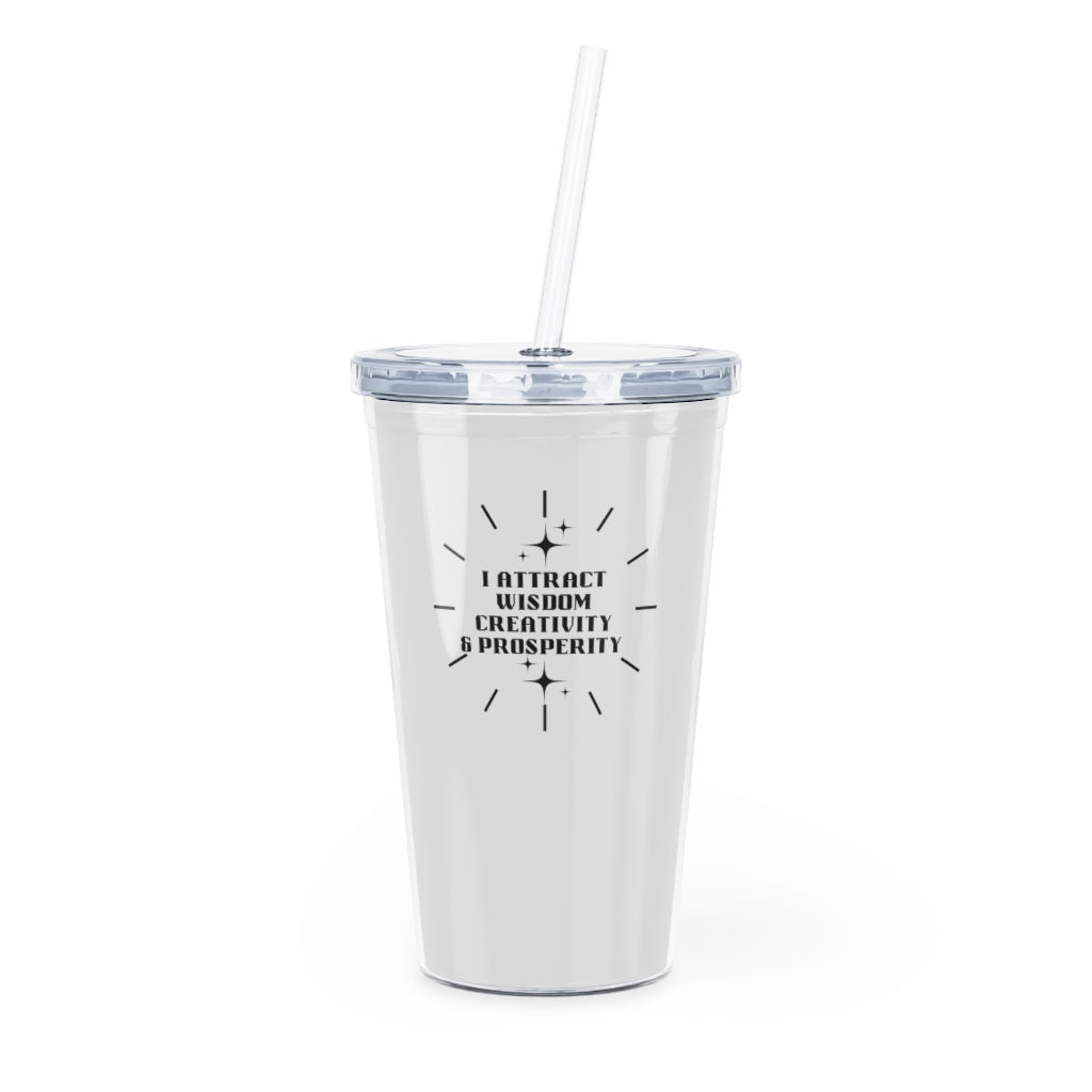 "I Attract" Plastic Tumbler with Straw - White