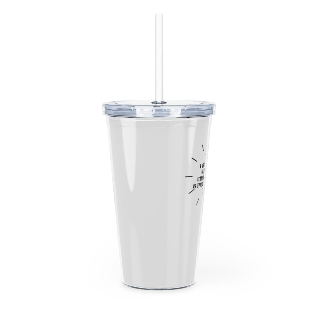 "I Attract" Plastic Tumbler with Straw - White