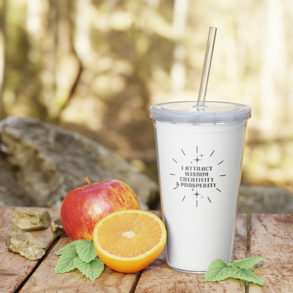 "I Attract" Plastic Tumbler with Straw - White