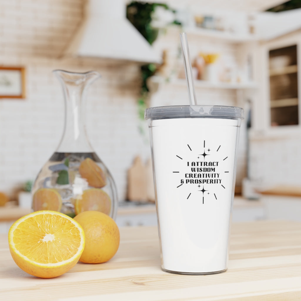 "I Attract" Plastic Tumbler with Straw - White